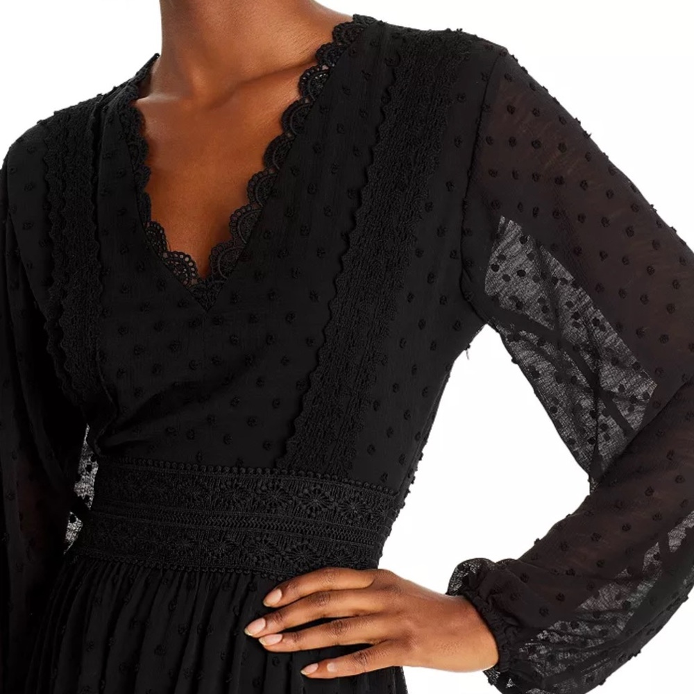 Aqua Swiss Dot V-Neck Midi Dress